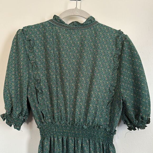 Max Studio Green Floral Print Tie-Neck Smocked Waist Maxi Dress Size M - Picture 8 of 10